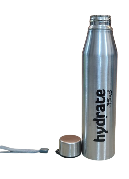 FitPro Hydrate 900ml Stainless Steel Water Bottle | Silver Slim Bottle for Office, Travel & Daily Use