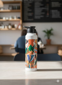 1L Stainless Steel Classic Flip-Top Water Bottle with Floral Nature Print – Leak-Proof Reusable Insulated Bottle for Gym, Travel & Daily Use