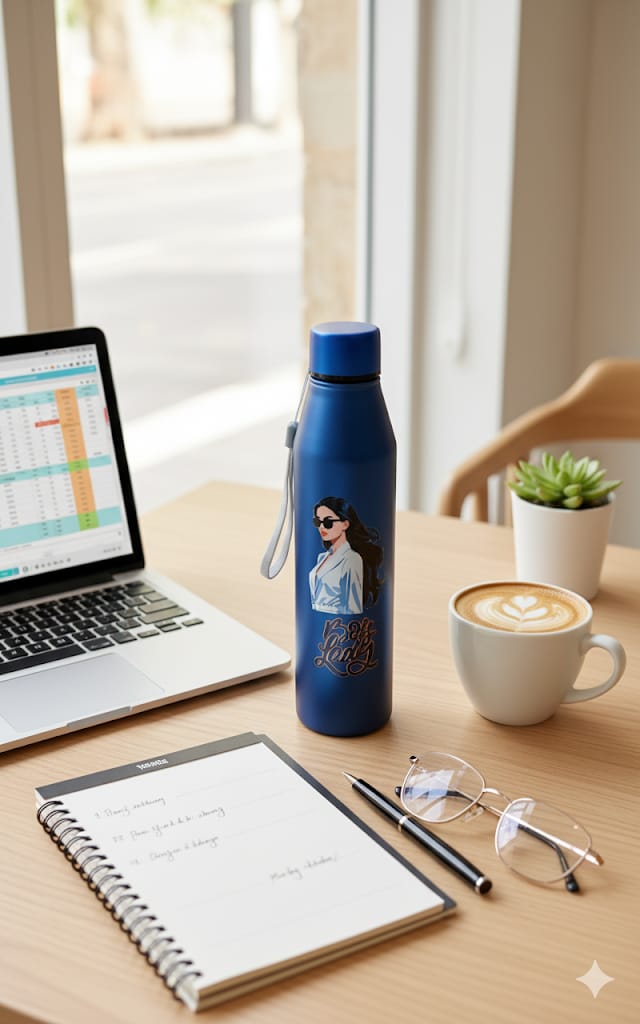 900ml Slim Stainless Steel “Boss Lady” Water Bottle – Premium Designer Personal Use Bottle with Screw Cap