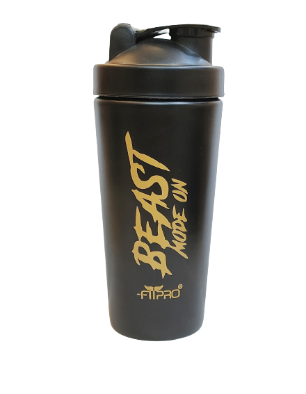 FITPRO Beast Mode Stainless Steel Shaker Bottle 750ml – Leak-Proof Gym Protein Shaker with Steel Whisk Ball