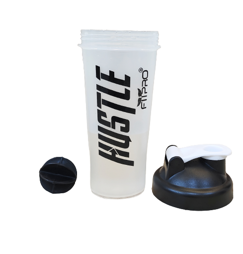 Basic Protein Shaker Bottle 750ml | PP Plastic | White Transparent with Black Cap