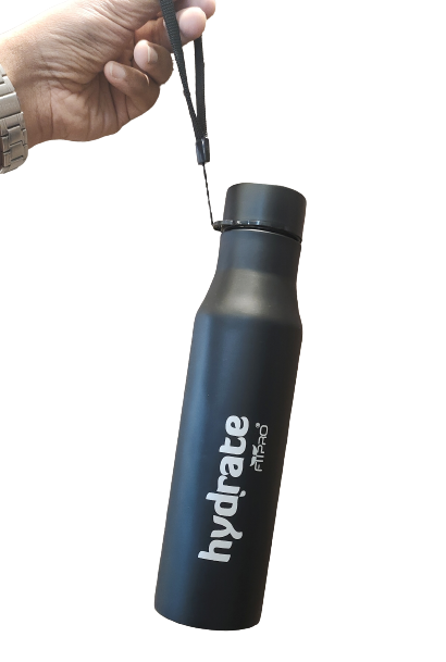FitPro Hydrate 900ml Stainless Steel Water Bottle | Black Slim Bottle for Office, Travel & Daily Use